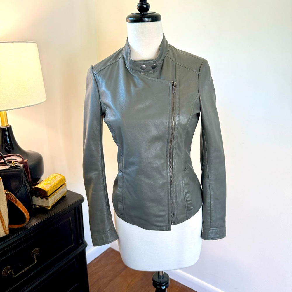 Muubaa Asymmetric Zip Leather Jacket in gray - US6
